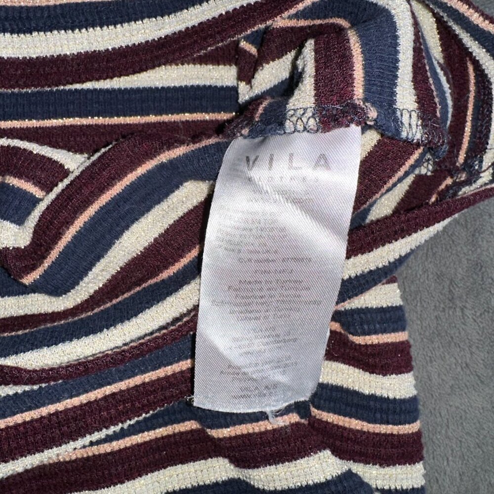 Gray burgundy navy VILA striped vintage button down tee - Picture 16 of 16
